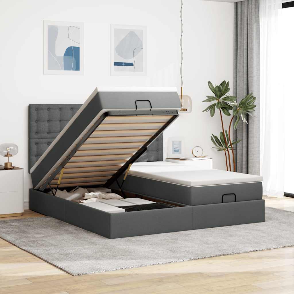Ottoman bed met matrassen en LED's 160x200cm stof donkergrijs is nu te koop bij PeponiXL, paradijselijk wonen!