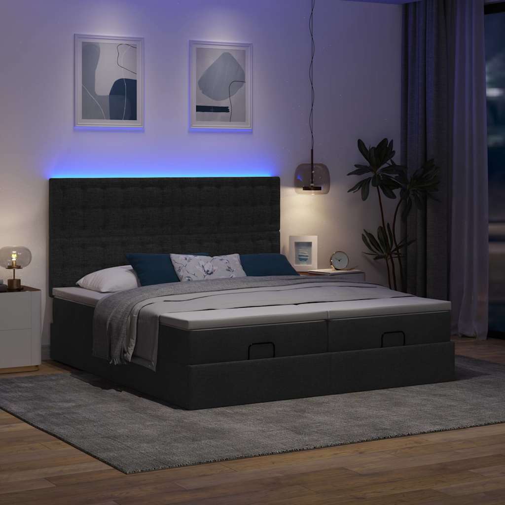 Ottoman bed met matrassen en LED's 160x200cm stof zwart is nu te koop bij PeponiXL, paradijselijk wonen!