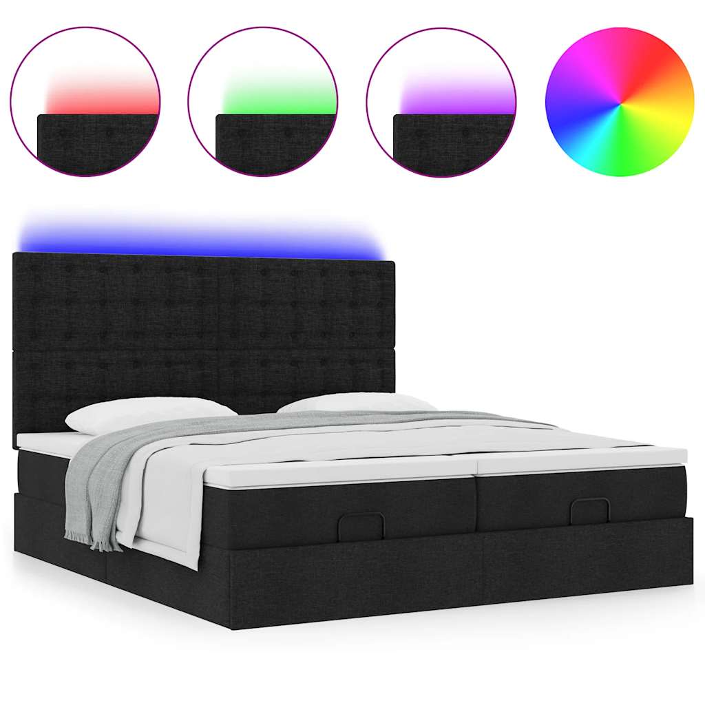 Ottoman bed met matrassen en LED's 160x200cm stof zwart is nu te koop bij PeponiXL, paradijselijk wonen!