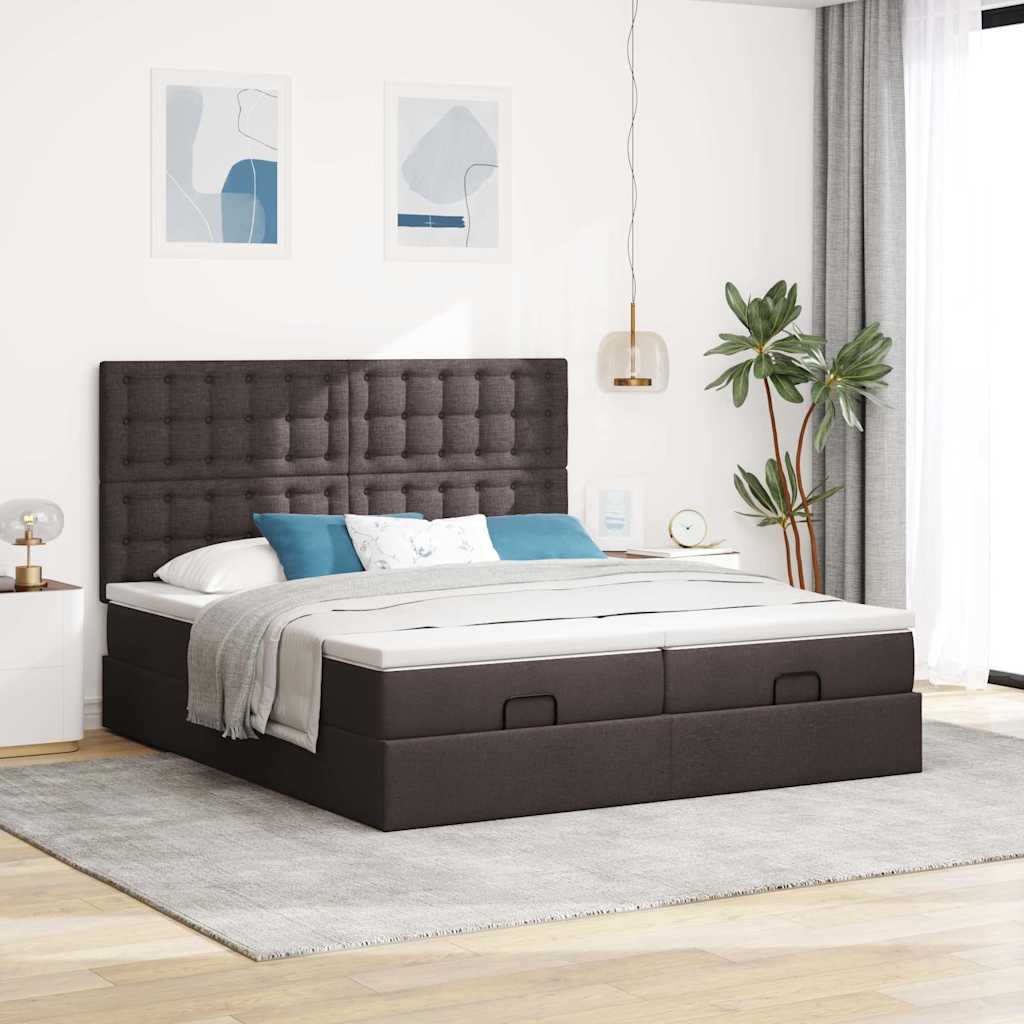 Ottoman bed met matrassen en LED's 160x200cm stof donkerbruin