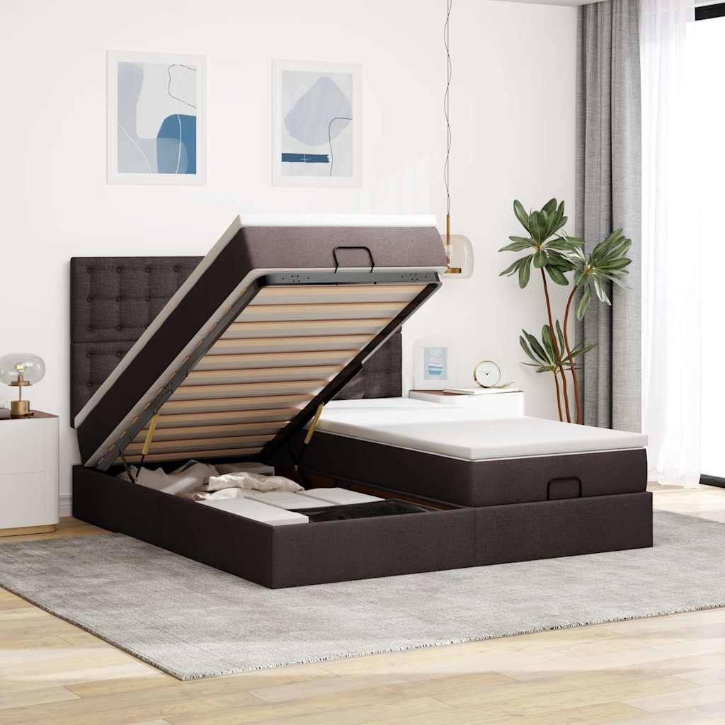 Ottoman bed met matrassen en LED's 160x200cm stof donkerbruin