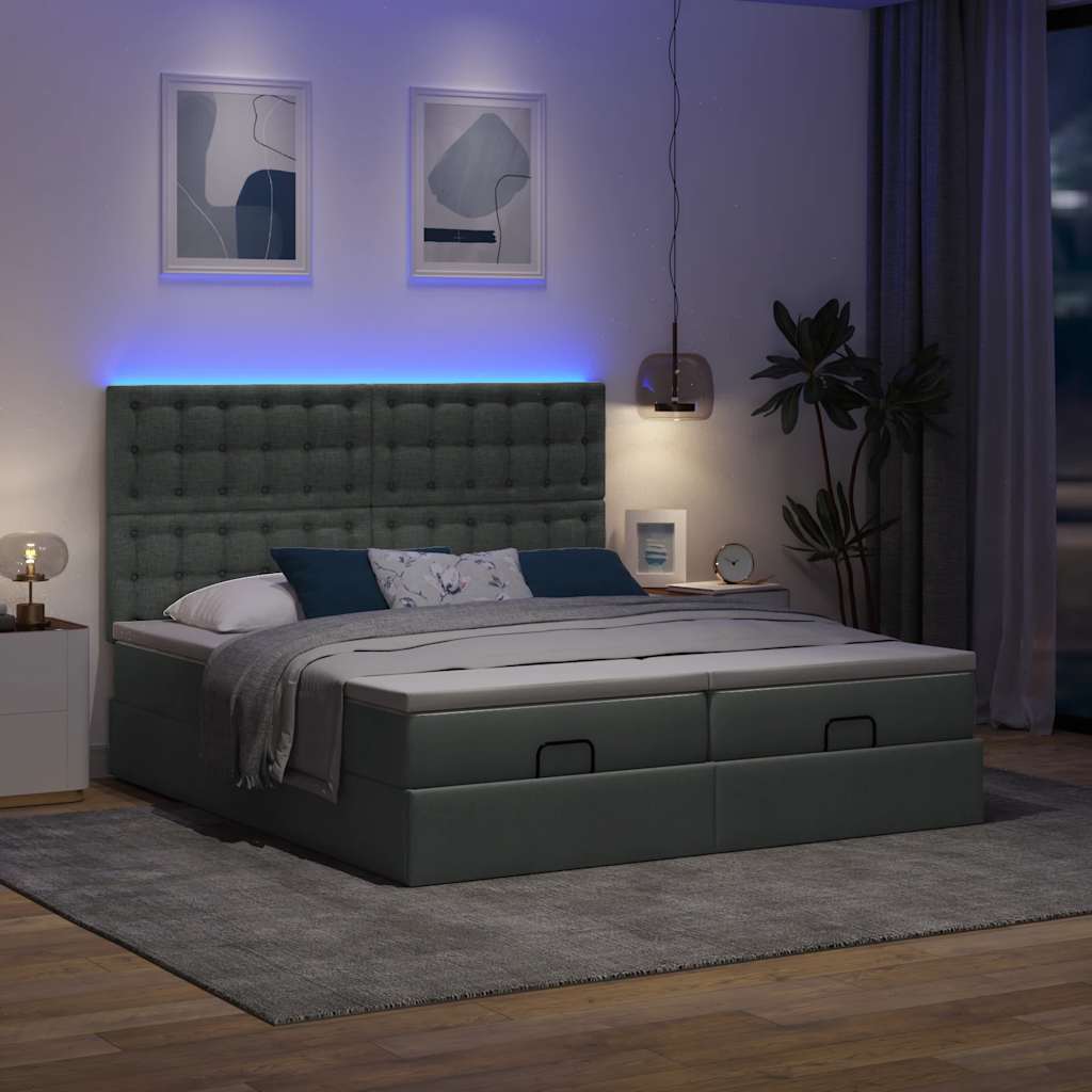 Ottoman bed met matrassen en LED's 180x200cm stof donkergrijs is nu te koop bij PeponiXL, paradijselijk wonen!
