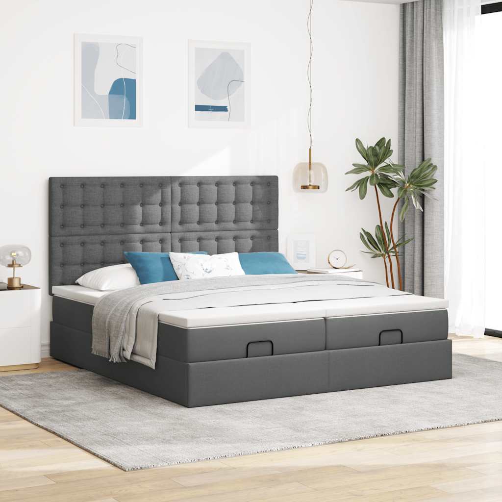 Ottoman bed met matrassen en LED's 180x200cm stof donkergrijs is nu te koop bij PeponiXL, paradijselijk wonen!