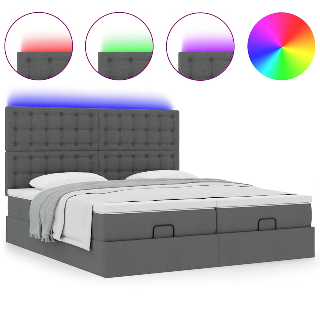 Ottoman bed met matrassen en LED's 180x200cm stof donkergrijs is nu te koop bij PeponiXL, paradijselijk wonen!