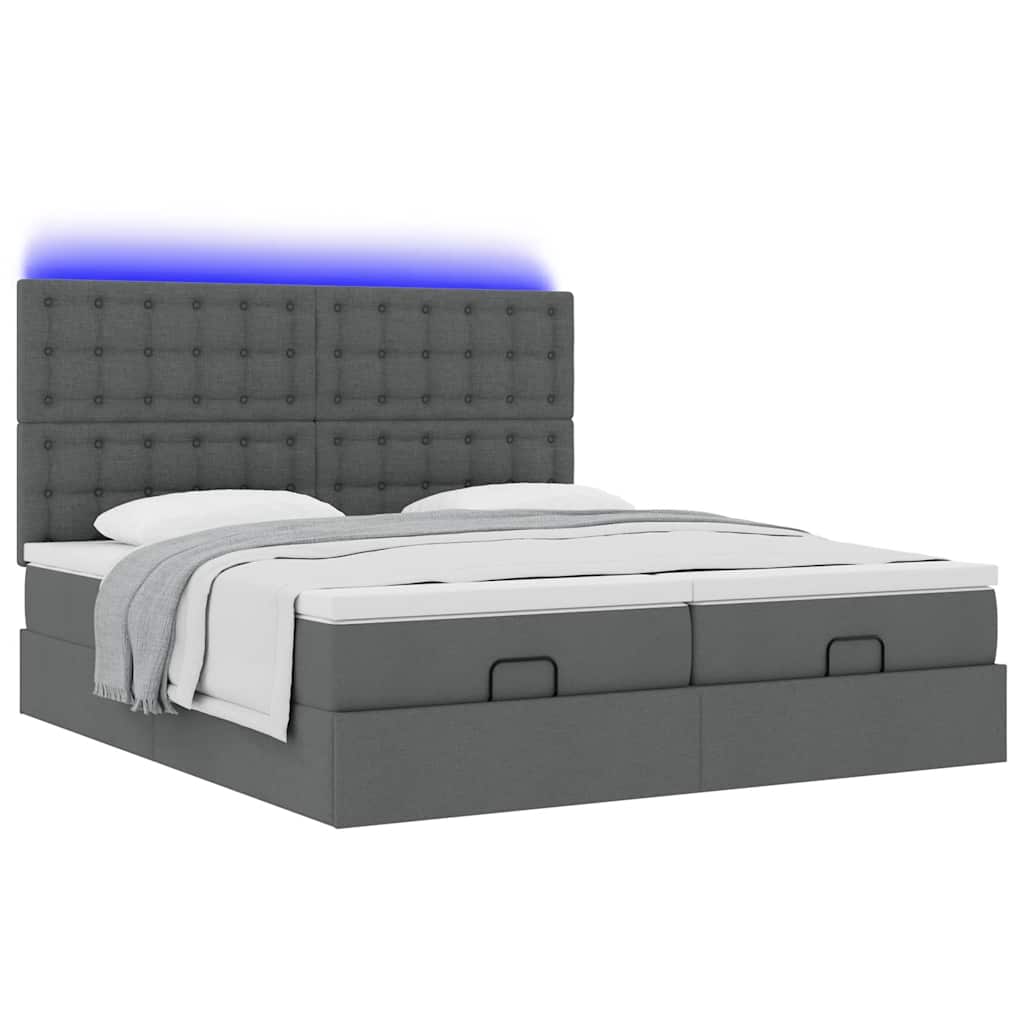 Ottoman bed met matrassen en LED's 180x200cm stof donkergrijs is nu te koop bij PeponiXL, paradijselijk wonen!