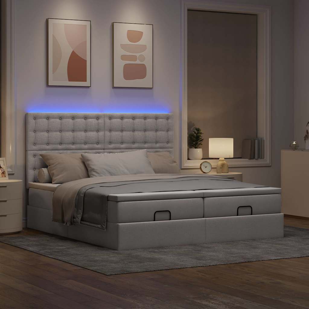 Ottoman bed met matrassen en LED's 180x200cm stof taupe is nu te koop bij PeponiXL, paradijselijk wonen!