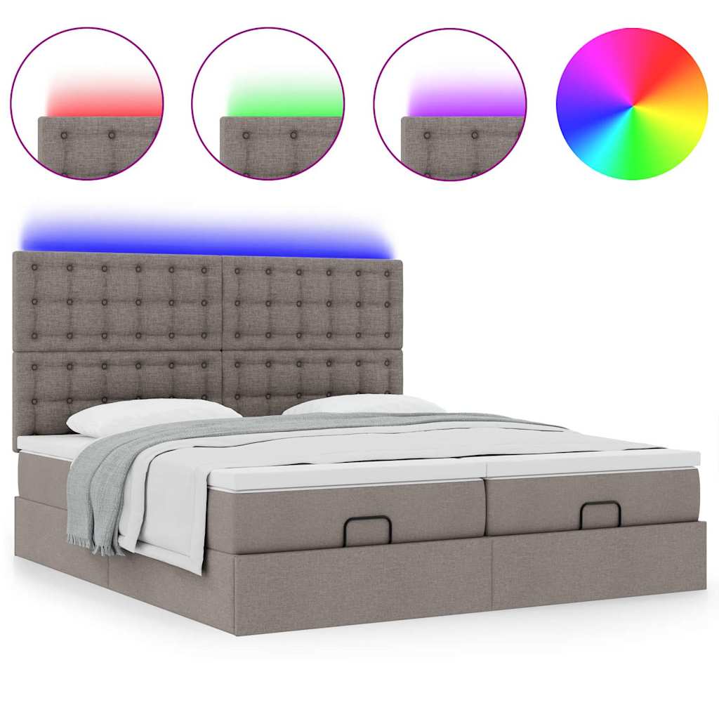 Ottoman bed met matrassen en LED's 180x200cm stof taupe is nu te koop bij PeponiXL, paradijselijk wonen!
