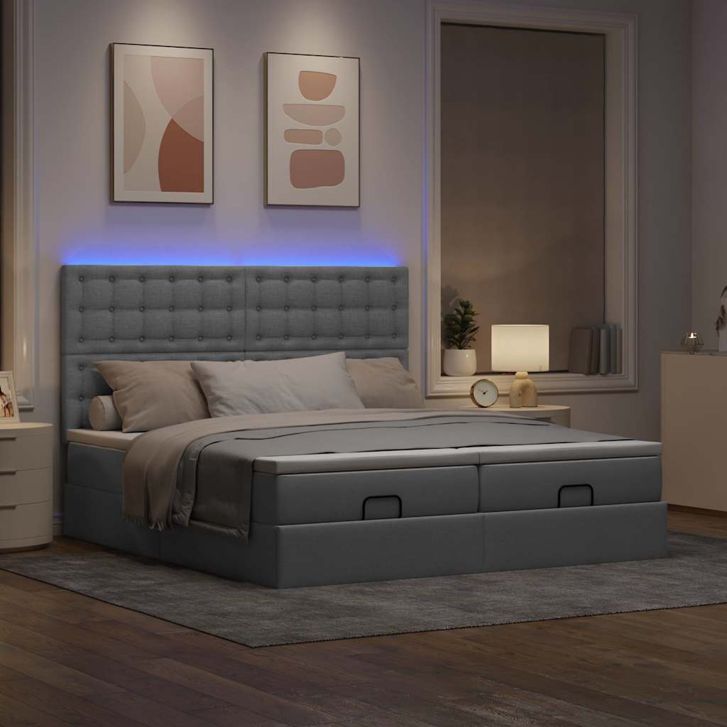 Ottoman bed met matrassen en LED's 200x200cm stof lichtgrijs is nu te koop bij PeponiXL, paradijselijk wonen!