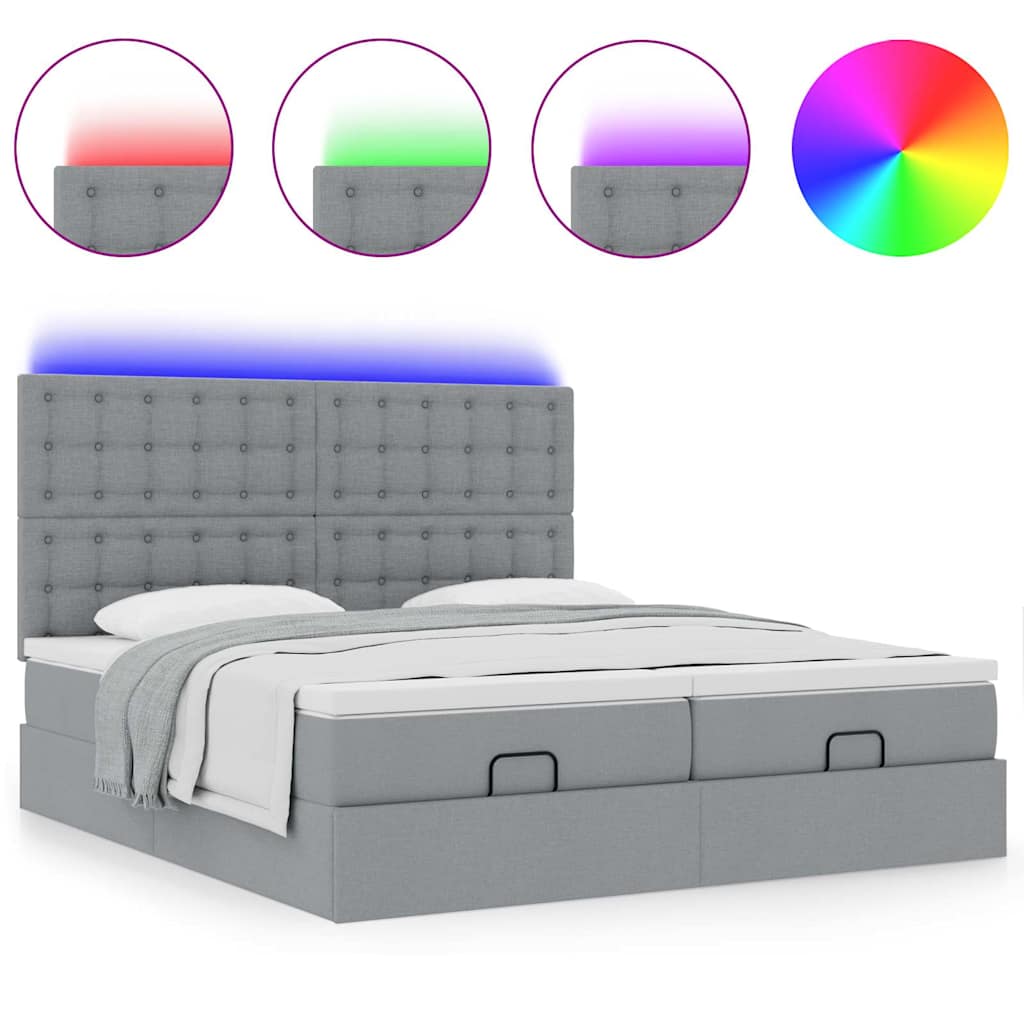 Ottoman bed met matrassen en LED's 200x200cm stof lichtgrijs is nu te koop bij PeponiXL, paradijselijk wonen!