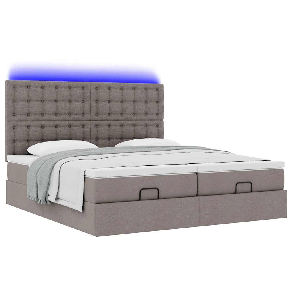 Ottoman bed met matrassen en LED's 200x200cm stof taupe