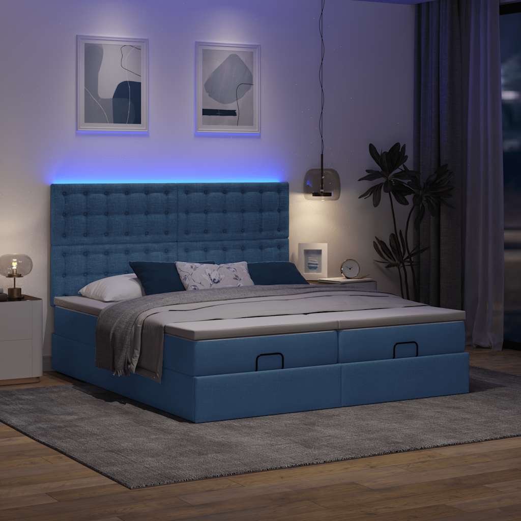 Ottoman bed met matrassen en LED's 200x200cm stof blauw is nu te koop bij PeponiXL, paradijselijk wonen!