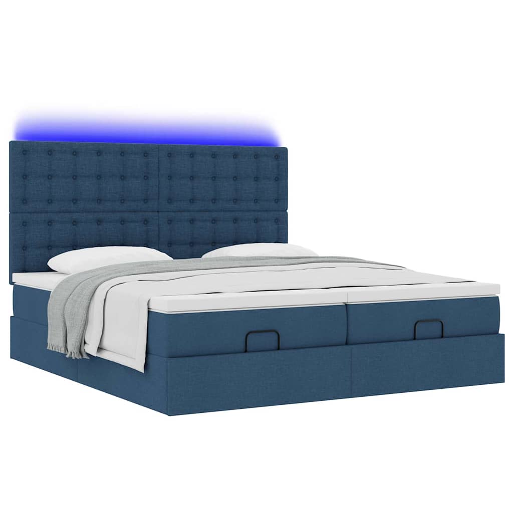 Ottoman bed met matrassen en LED's 200x200cm stof blauw is nu te koop bij PeponiXL, paradijselijk wonen!
