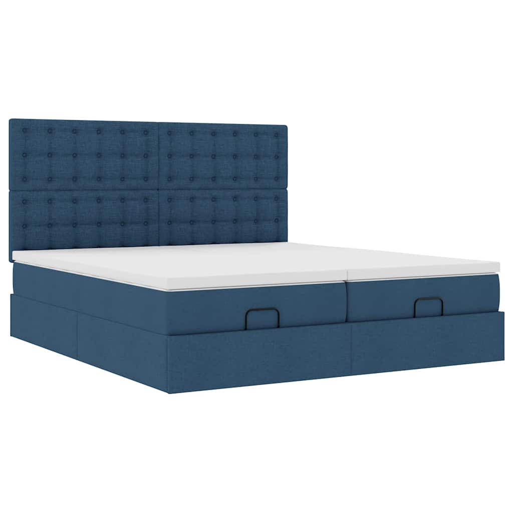 Ottoman bed met matrassen en LED's 200x200cm stof blauw is nu te koop bij PeponiXL, paradijselijk wonen!