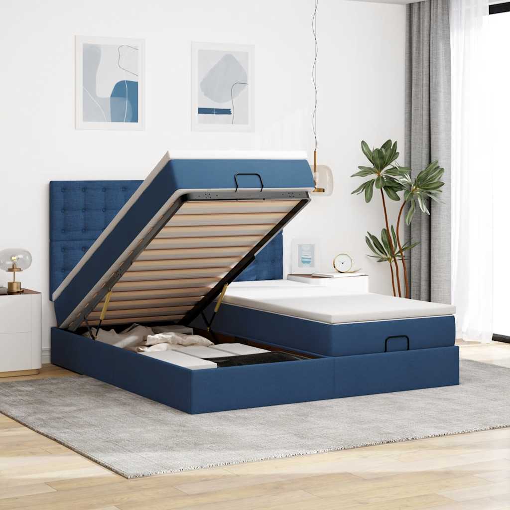 Ottoman bed met matrassen en LED's 200x200cm stof blauw is nu te koop bij PeponiXL, paradijselijk wonen!
