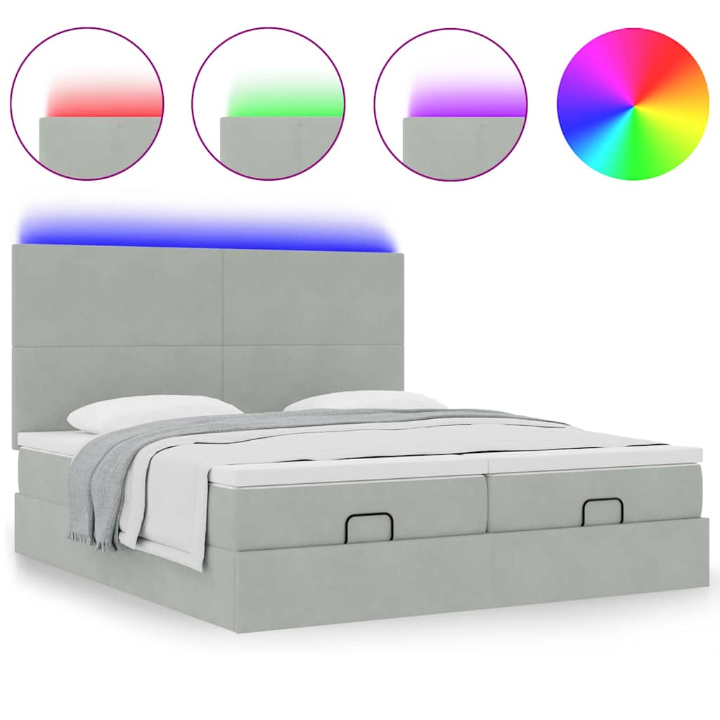 Ottoman bed met matrassen en LED's 160x200cm fluweel lichtgrijs is nu te koop bij PeponiXL, paradijselijk wonen!