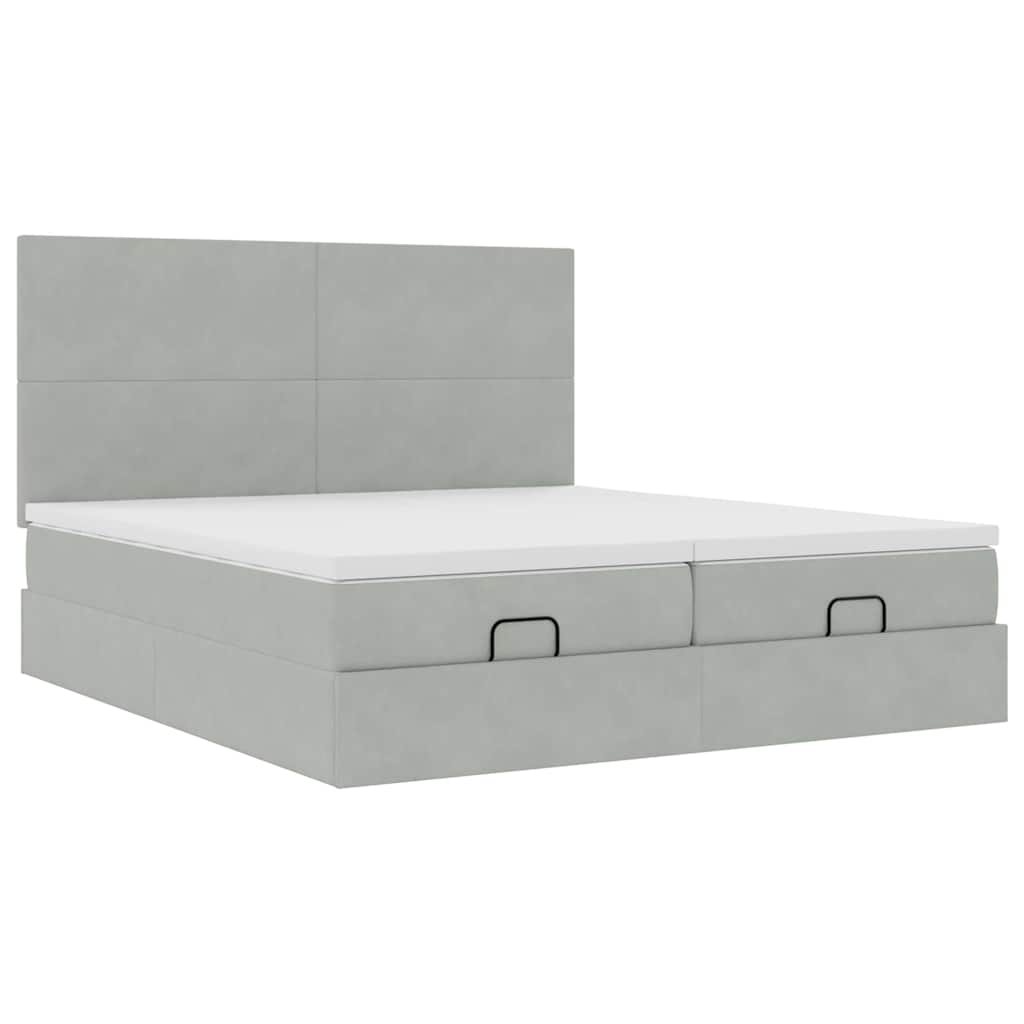 Ottoman bed met matrassen en LED's 160x200cm fluweel lichtgrijs is nu te koop bij PeponiXL, paradijselijk wonen!