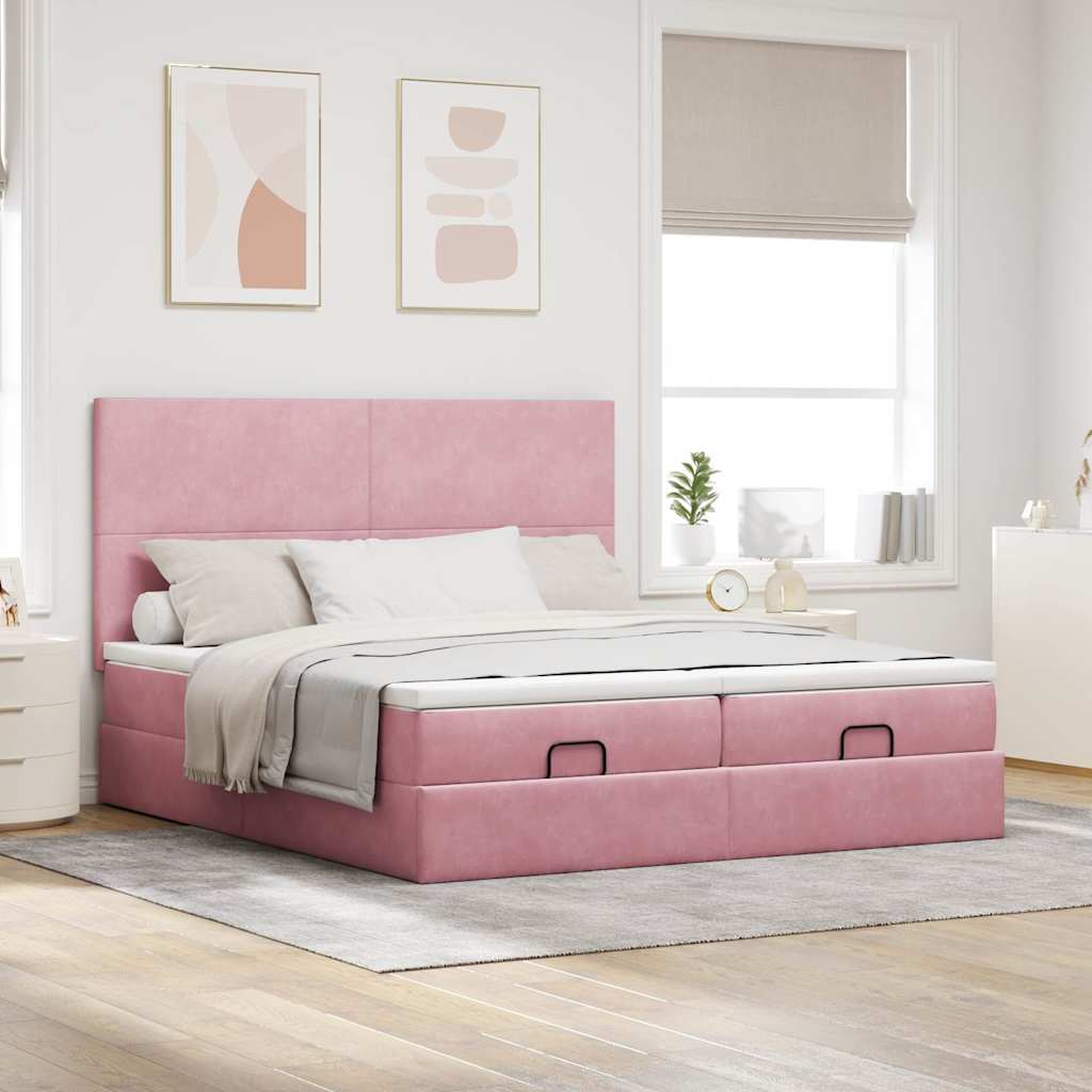 Ottoman bed met matrassen en LED's 160x200cm fluweel roze is nu te koop bij PeponiXL, paradijselijk wonen!