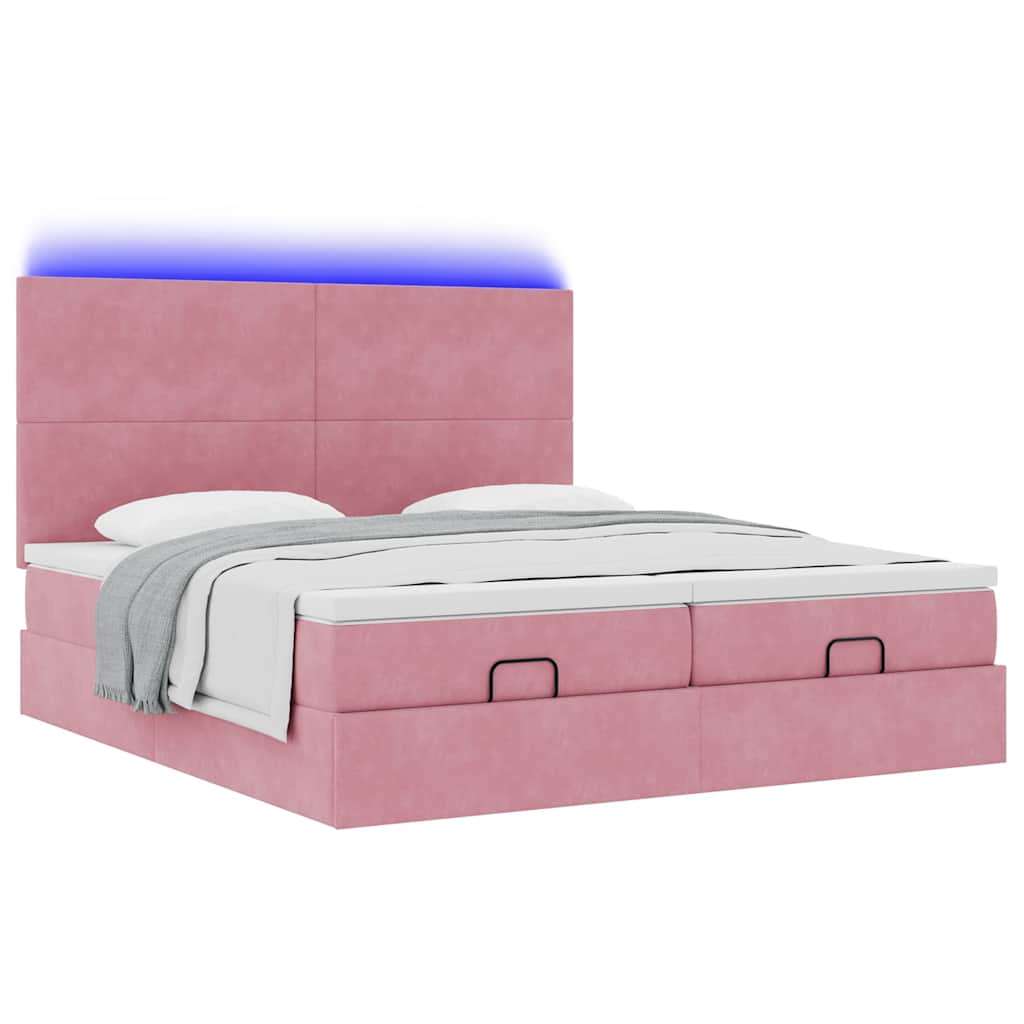 Ottoman bed met matrassen en LED's 160x200cm fluweel roze is nu te koop bij PeponiXL, paradijselijk wonen!