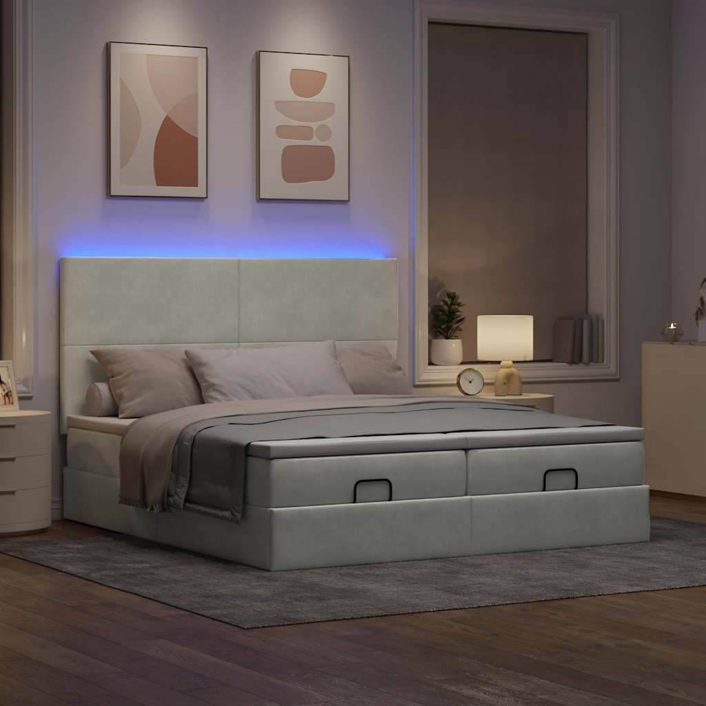 Ottoman bed met matrassen en LED's 180x200cm fluweel lichtgrijs is nu te koop bij PeponiXL, paradijselijk wonen!