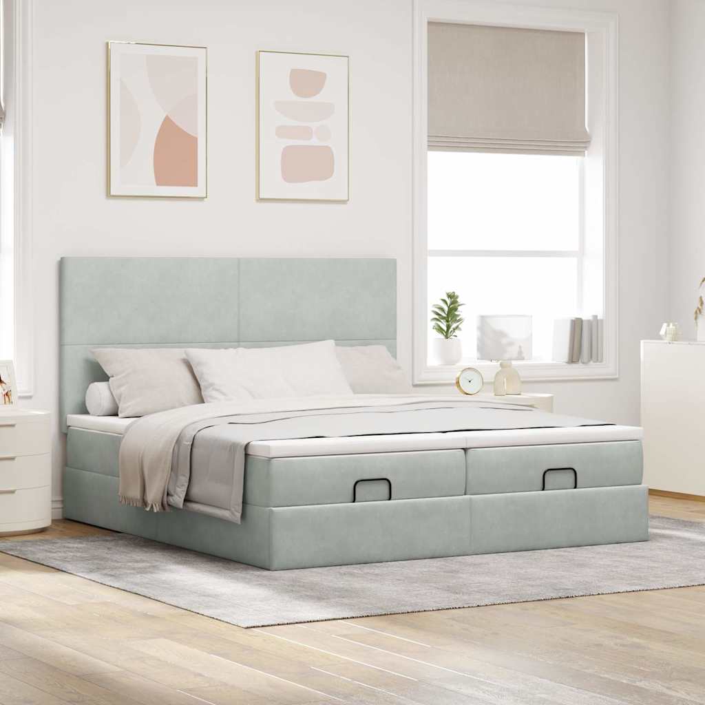 Ottoman bed met matrassen en LED's 180x200cm fluweel lichtgrijs is nu te koop bij PeponiXL, paradijselijk wonen!