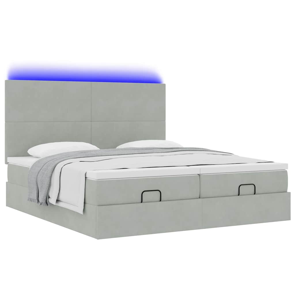 Ottoman bed met matrassen en LED's 180x200cm fluweel lichtgrijs is nu te koop bij PeponiXL, paradijselijk wonen!