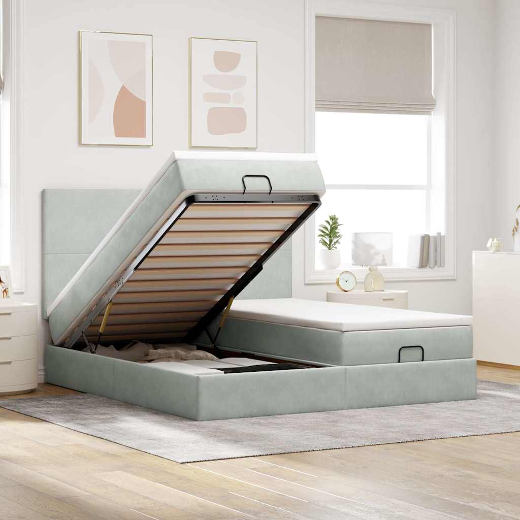 Ottoman bed met matrassen en LED's 180x200cm fluweel lichtgrijs is nu te koop bij PeponiXL, paradijselijk wonen!