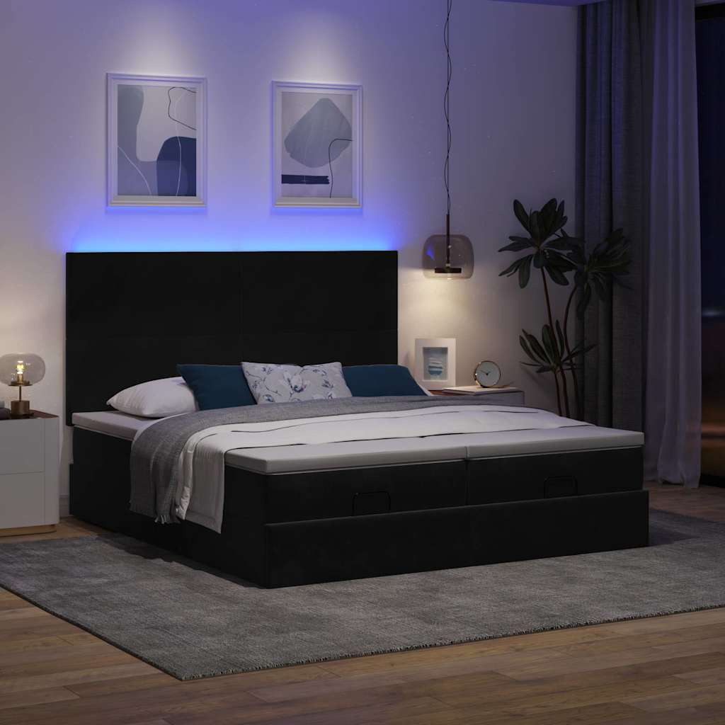 Ottoman bed met matrassen en LED's 180x200cm fluweel zwart is nu te koop bij PeponiXL, paradijselijk wonen!