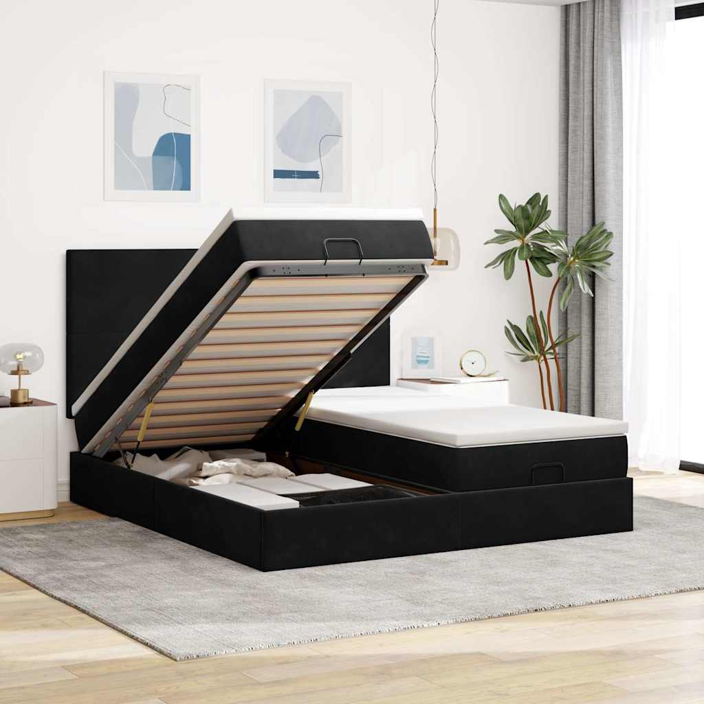 Ottoman bed met matrassen en LED's 180x200cm fluweel zwart is nu te koop bij PeponiXL, paradijselijk wonen!