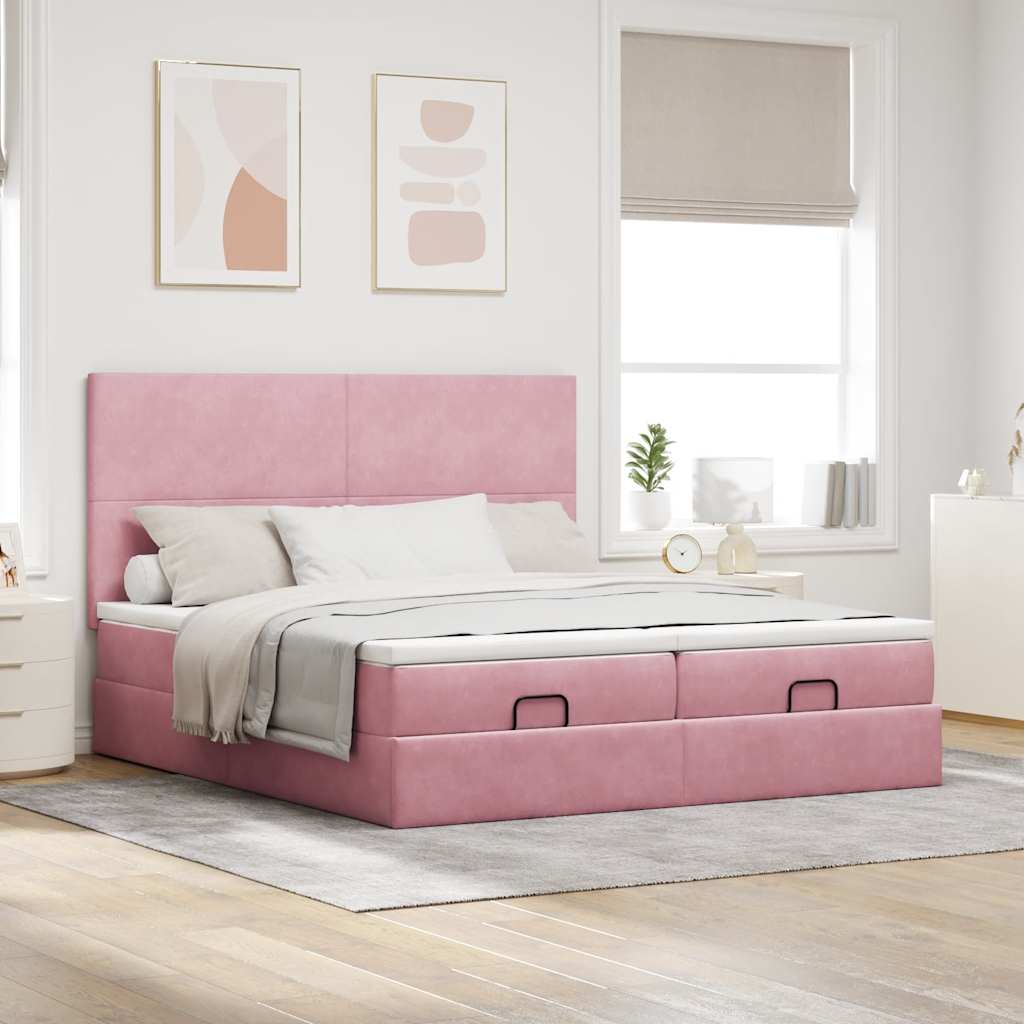 Ottoman bed met matrassen en LED's 180x200cm fluweel roze is nu te koop bij PeponiXL, paradijselijk wonen!