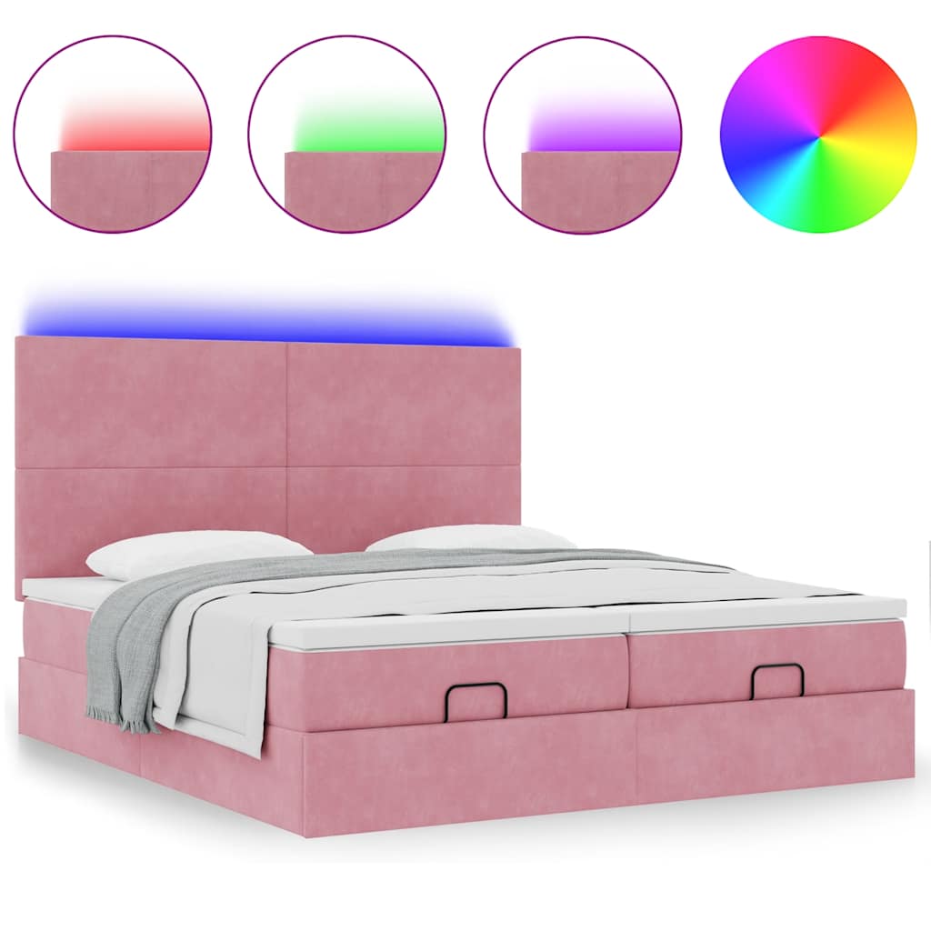 Ottoman bed met matrassen en LED's 180x200cm fluweel roze is nu te koop bij PeponiXL, paradijselijk wonen!