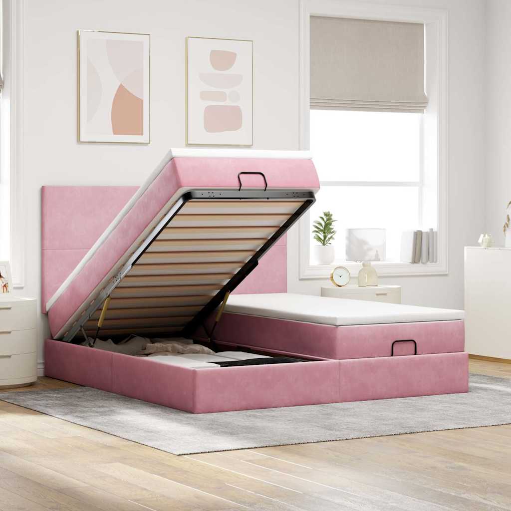 Ottoman bed met matrassen en LED's 180x200cm fluweel roze is nu te koop bij PeponiXL, paradijselijk wonen!