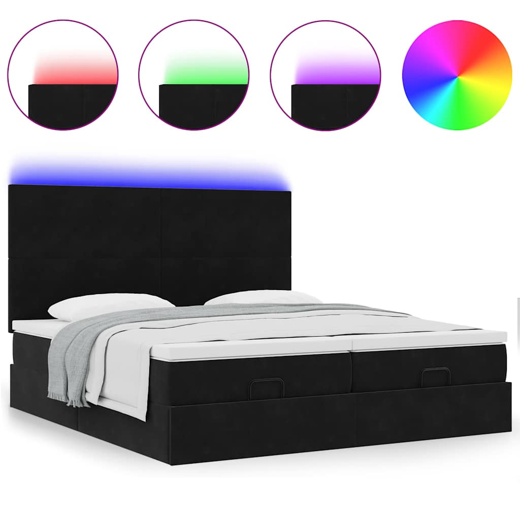 Ottoman bed met matrassen en LED's 200x200cm fluweel zwart is nu te koop bij PeponiXL, paradijselijk wonen!
