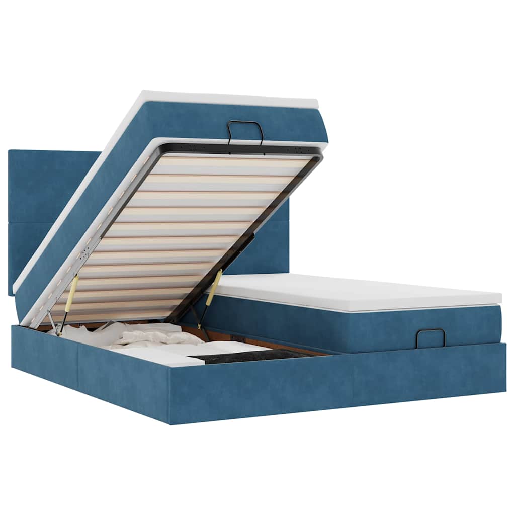 Bed poef met matrassen en leds 200x200 cm fluweel donkerblauw is nu te koop bij PeponiXL, paradijselijk wonen!