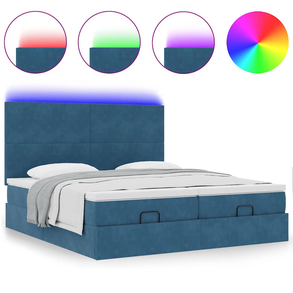 Bed poef met matrassen en leds 200x200 cm fluweel donkerblauw is nu te koop bij PeponiXL, paradijselijk wonen!