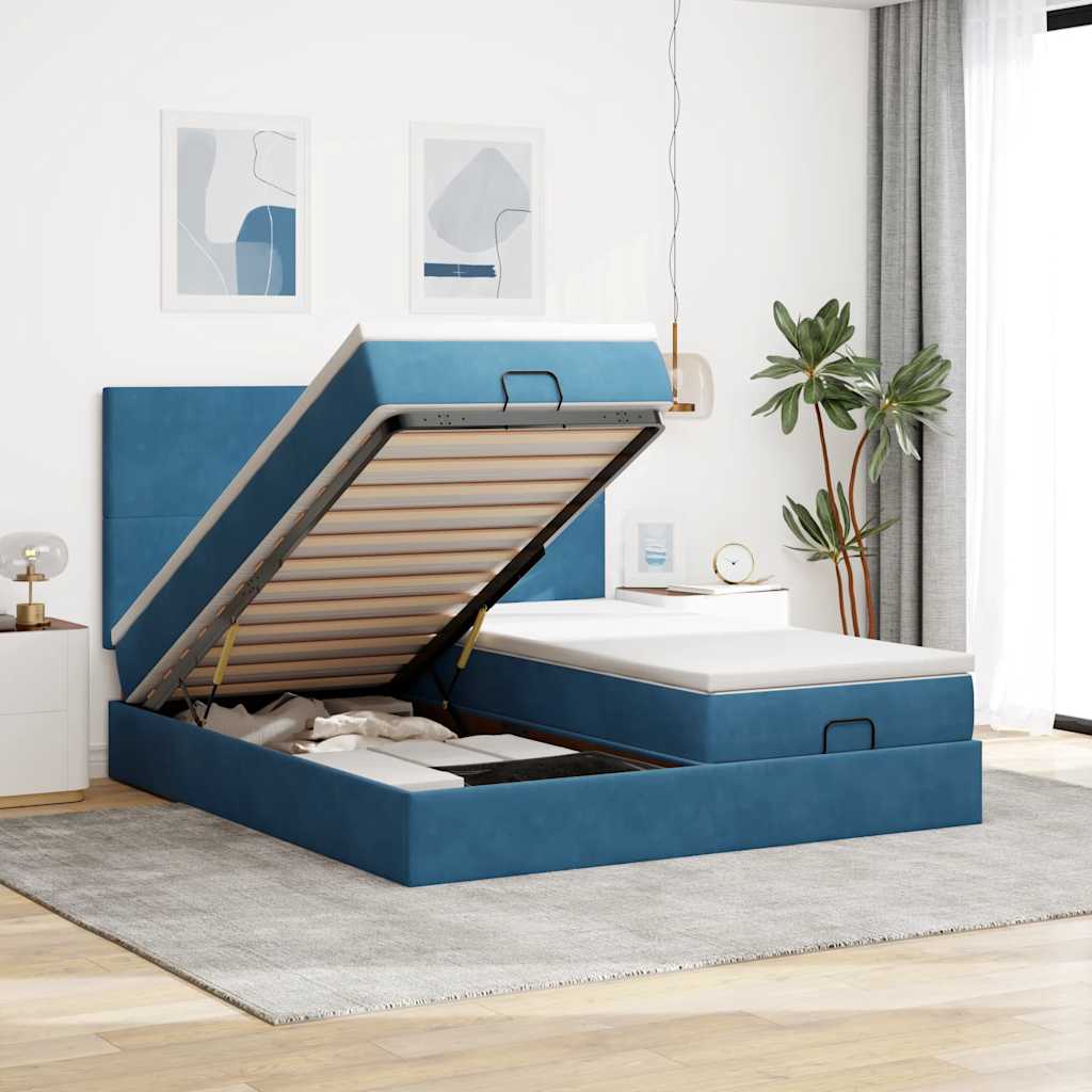 Bed poef met matrassen en leds 200x200 cm fluweel donkerblauw is nu te koop bij PeponiXL, paradijselijk wonen!