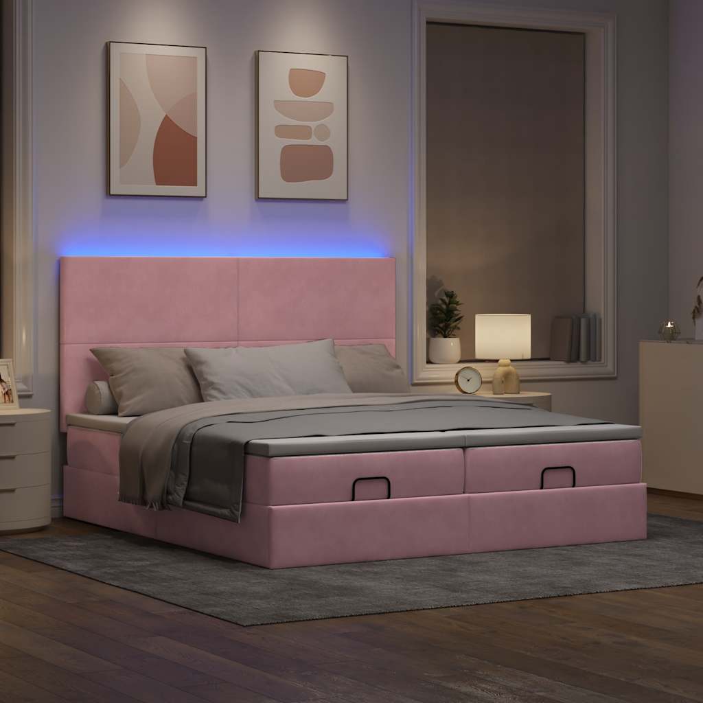Ottoman bed met matrassen en LED's 200x200cm fluweel roze is nu te koop bij PeponiXL, paradijselijk wonen!