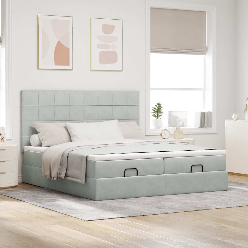 Ottoman bed met matrassen en LED's 160x200cm fluweel lichtgrijs is nu te koop bij PeponiXL, paradijselijk wonen!