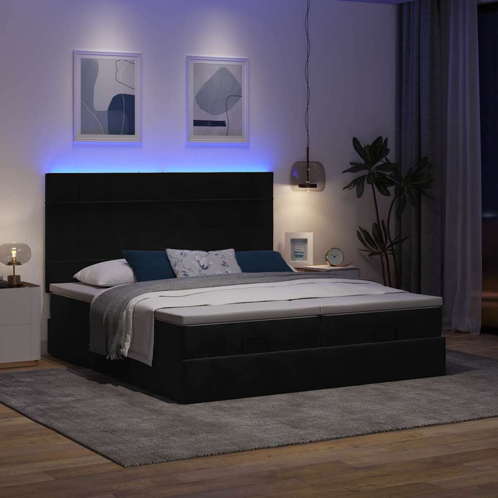 Ottoman bed met matrassen en LED's 160x200cm fluweel zwart is nu te koop bij PeponiXL, paradijselijk wonen!