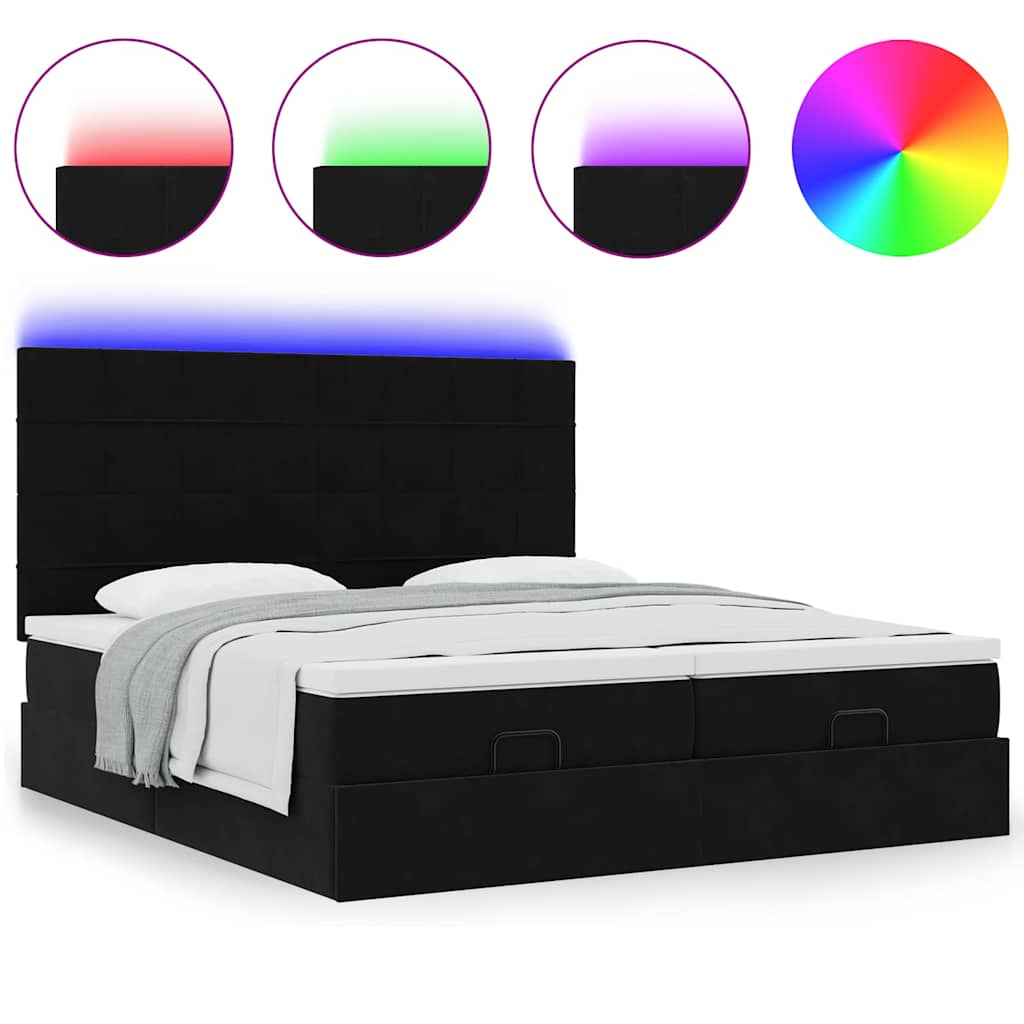 Ottoman bed met matrassen en LED's 160x200cm fluweel zwart is nu te koop bij PeponiXL, paradijselijk wonen!