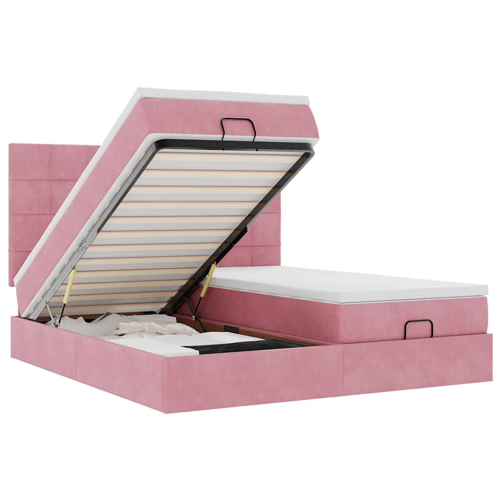 Ottoman bed met matrassen en LED's 160x200cm fluweel roze is nu te koop bij PeponiXL, paradijselijk wonen!