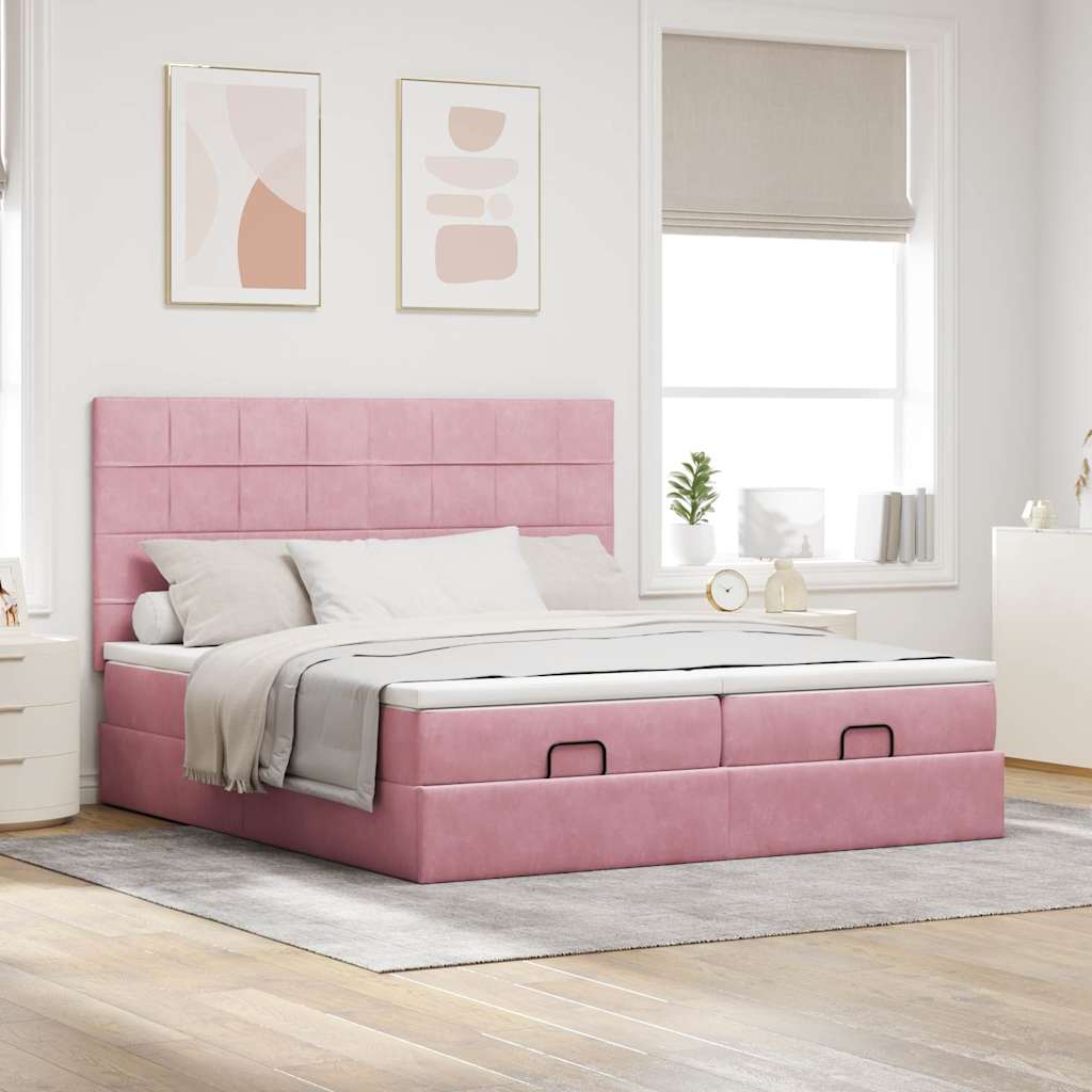 Ottoman bed met matrassen en LED's 160x200cm fluweel roze is nu te koop bij PeponiXL, paradijselijk wonen!