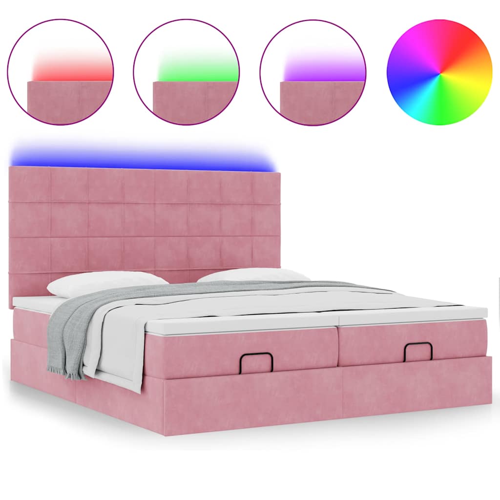 Ottoman bed met matrassen en LED's 160x200cm fluweel roze is nu te koop bij PeponiXL, paradijselijk wonen!