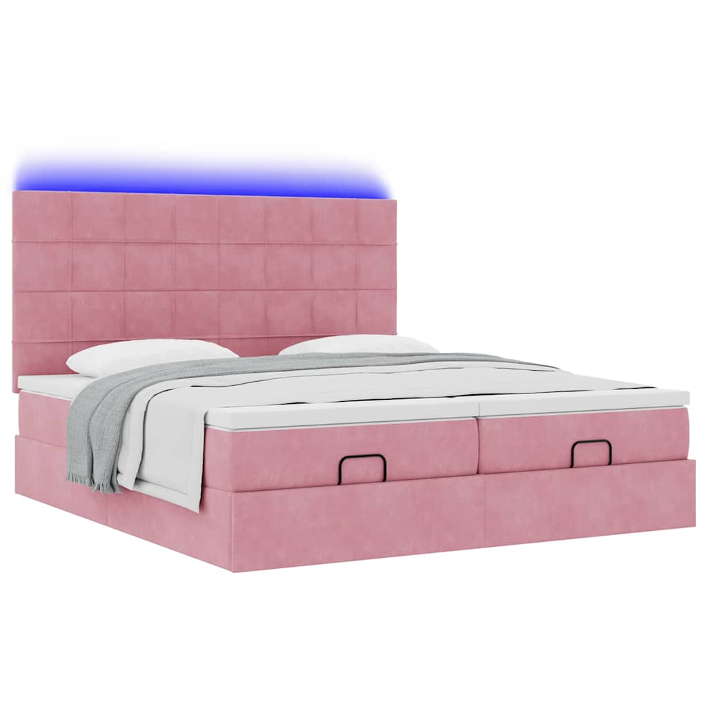 Ottoman bed met matrassen en LED's 160x200cm fluweel roze is nu te koop bij PeponiXL, paradijselijk wonen!