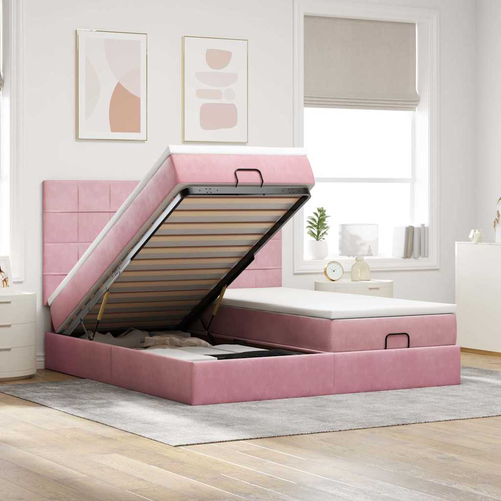 Ottoman bed met matrassen en LED's 160x200cm fluweel roze is nu te koop bij PeponiXL, paradijselijk wonen!