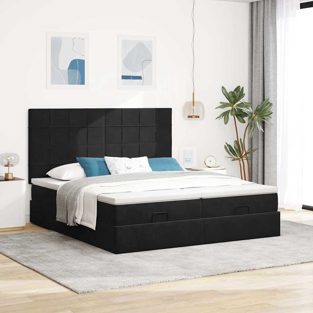 Ottoman bed met matrassen en LED's 180x200cm fluweel zwart is nu te koop bij PeponiXL, paradijselijk wonen!