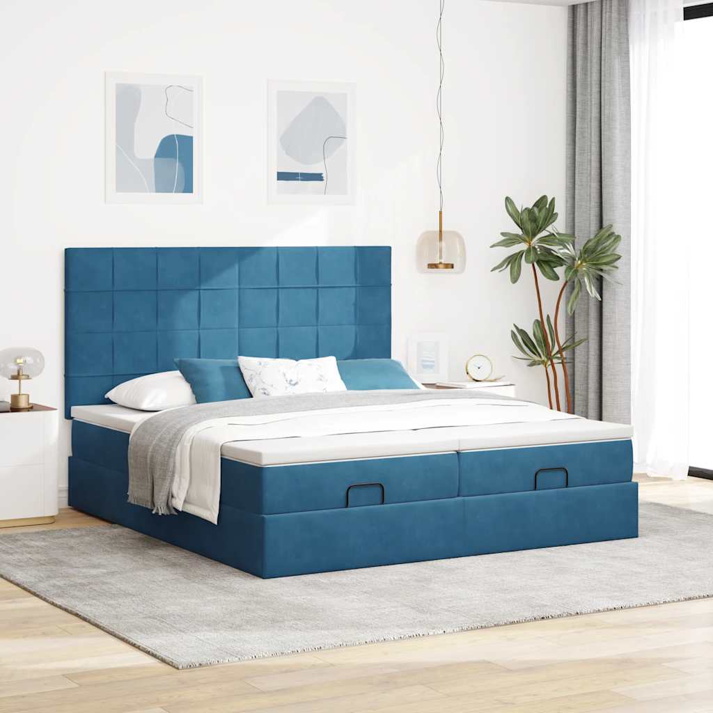 Bed poef met matrassen en leds 200x200 cm fluweel donkerblauw is nu te koop bij PeponiXL, paradijselijk wonen!