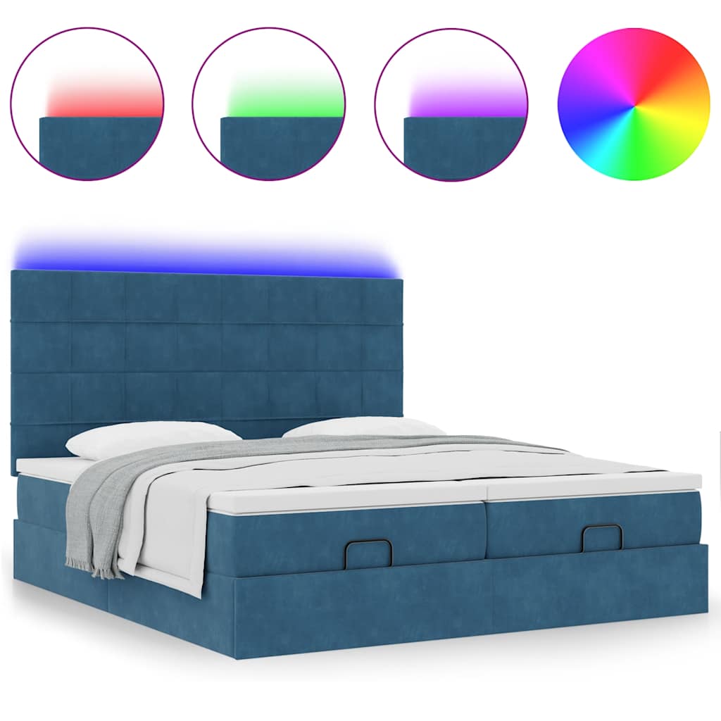 Bed poef met matrassen en leds 200x200 cm fluweel donkerblauw is nu te koop bij PeponiXL, paradijselijk wonen!