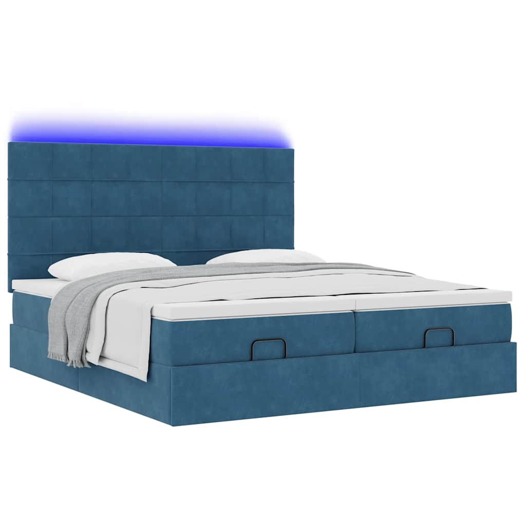 Bed poef met matrassen en leds 200x200 cm fluweel donkerblauw is nu te koop bij PeponiXL, paradijselijk wonen!