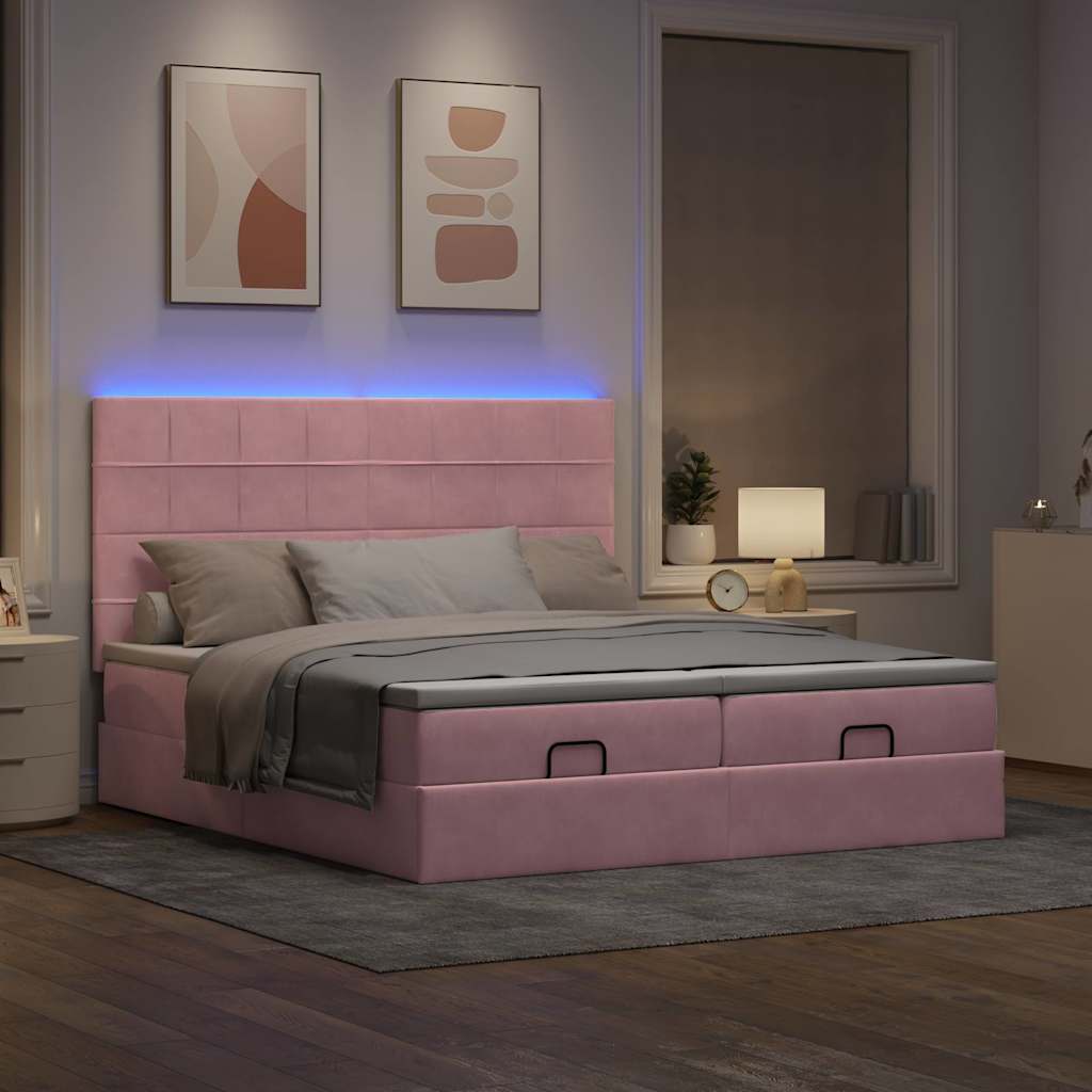Ottoman bed met matrassen en LED's 200x200cm fluweel roze is nu te koop bij PeponiXL, paradijselijk wonen!