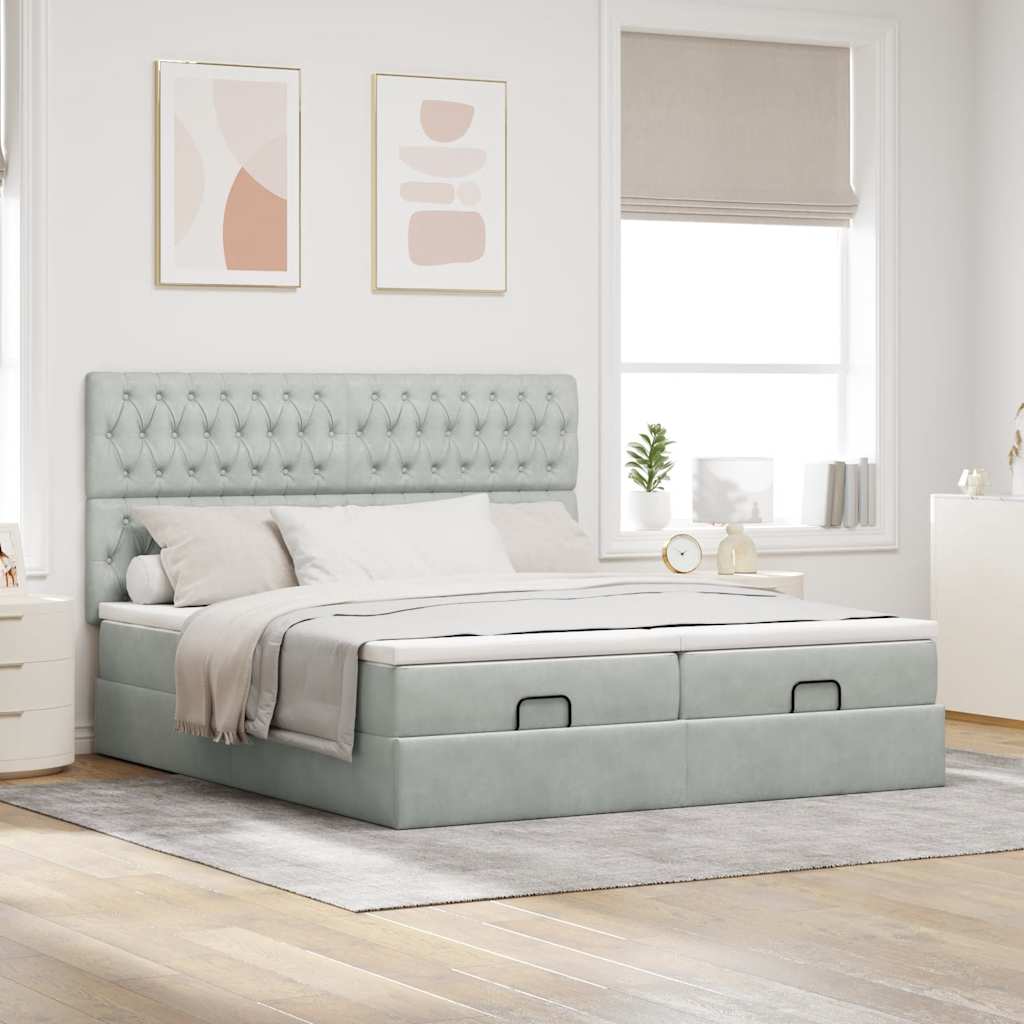Ottoman bed met matrassen en LED's 160x200cm fluweel lichtgrijs is nu te koop bij PeponiXL, paradijselijk wonen!
